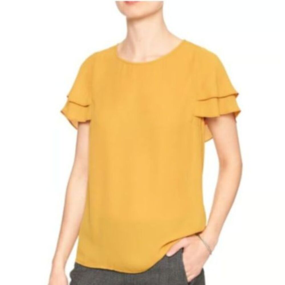 Banana Republic Mustard Yellow Ruffle Sleeve Blouse Top Size S